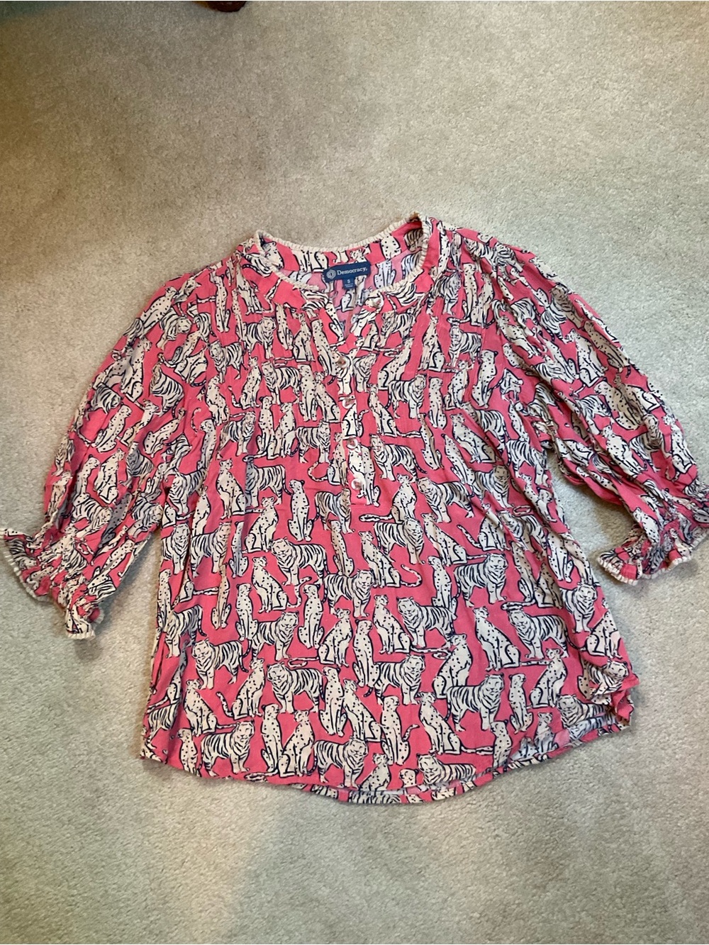 Democracy Pink leopard cheetah animal Zebra-Print Blouse 16” by 22”